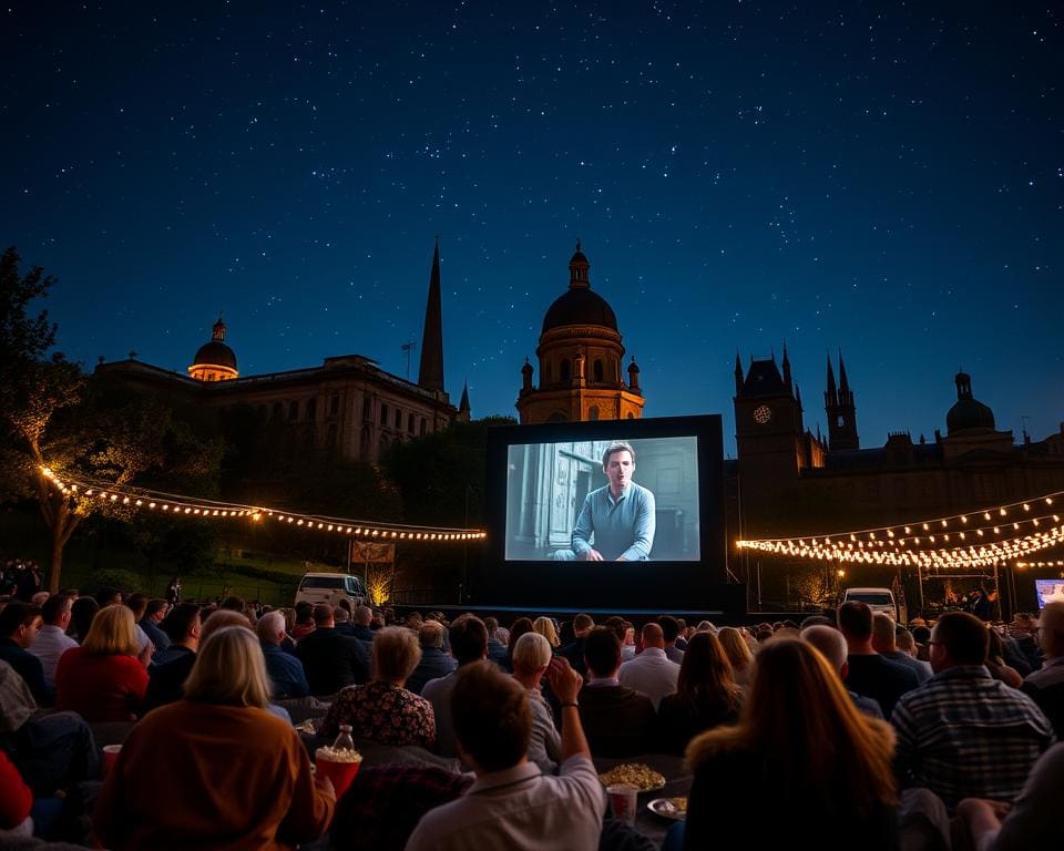 Bioscoopavond met een filmvertoning op een iconische locatie