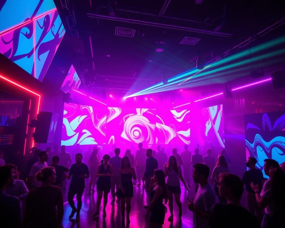 Discotheekfeest vol neonlichten, visuals en dansbare beats