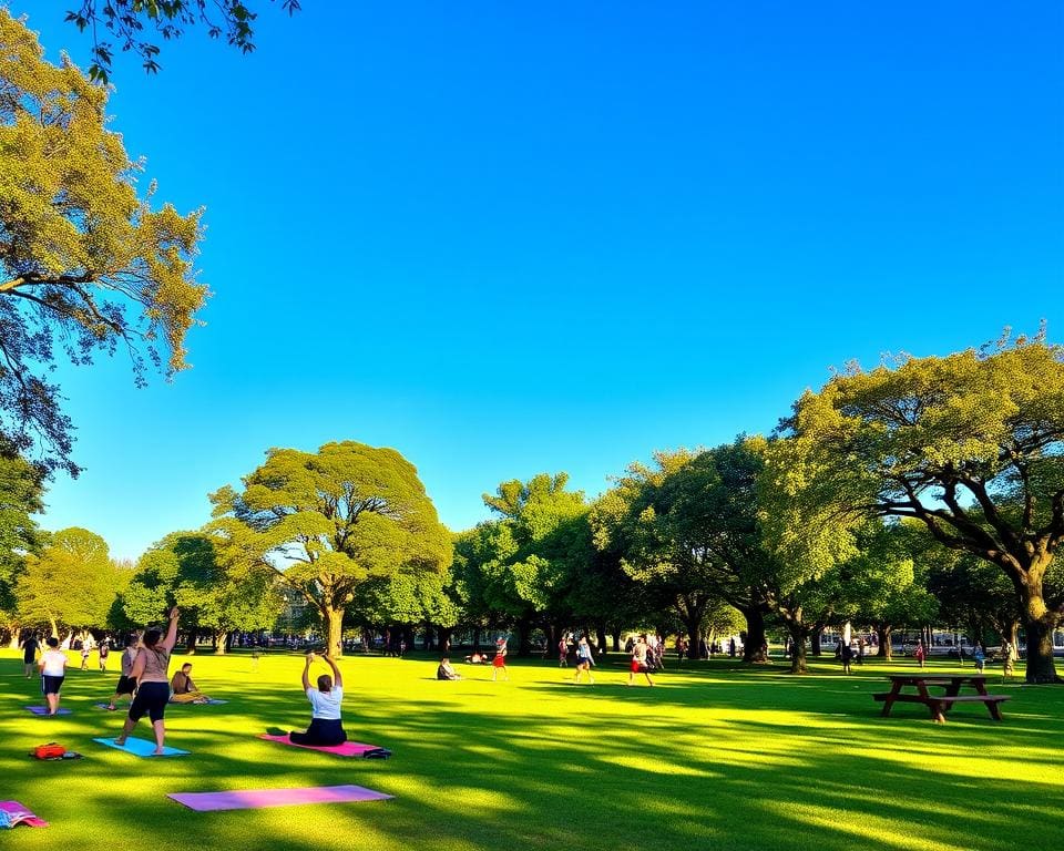 Parkdag met sport, yoga en een ontspannen picknick onder de bomen