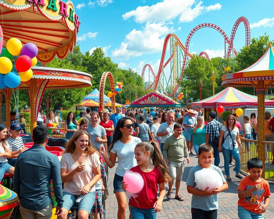 Pretparkbezoek aan een attractiepark vol familieplezier