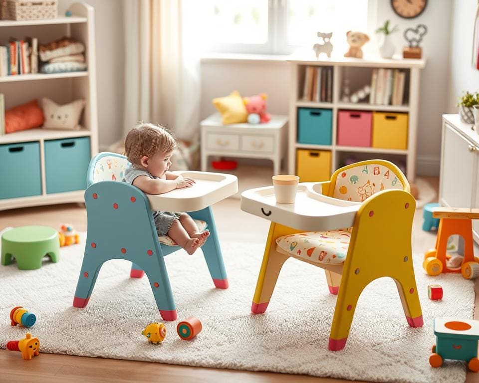 Kinderstoelen met een dubbelzijdige tray voor multifunctioneel gebruik