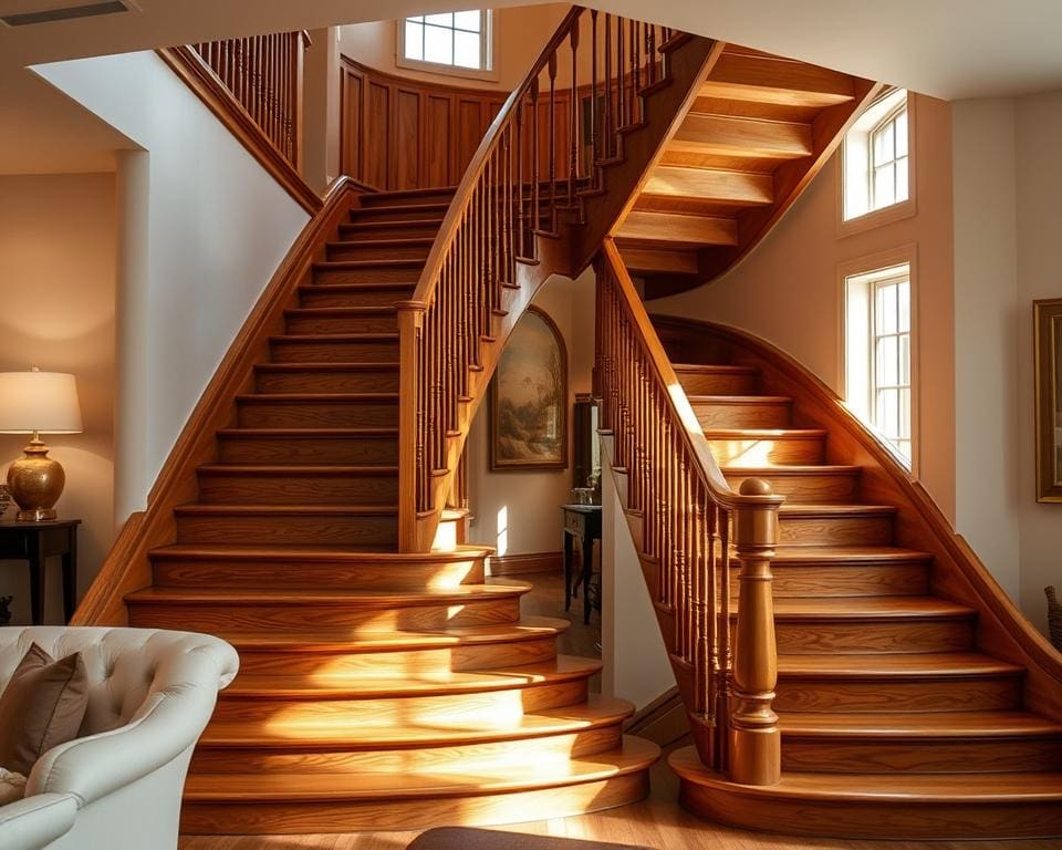 Een houten trap die elegantie toevoegt aan het interieur
