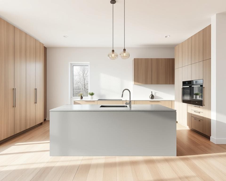 Een keuken met een kookeiland als middelpunt