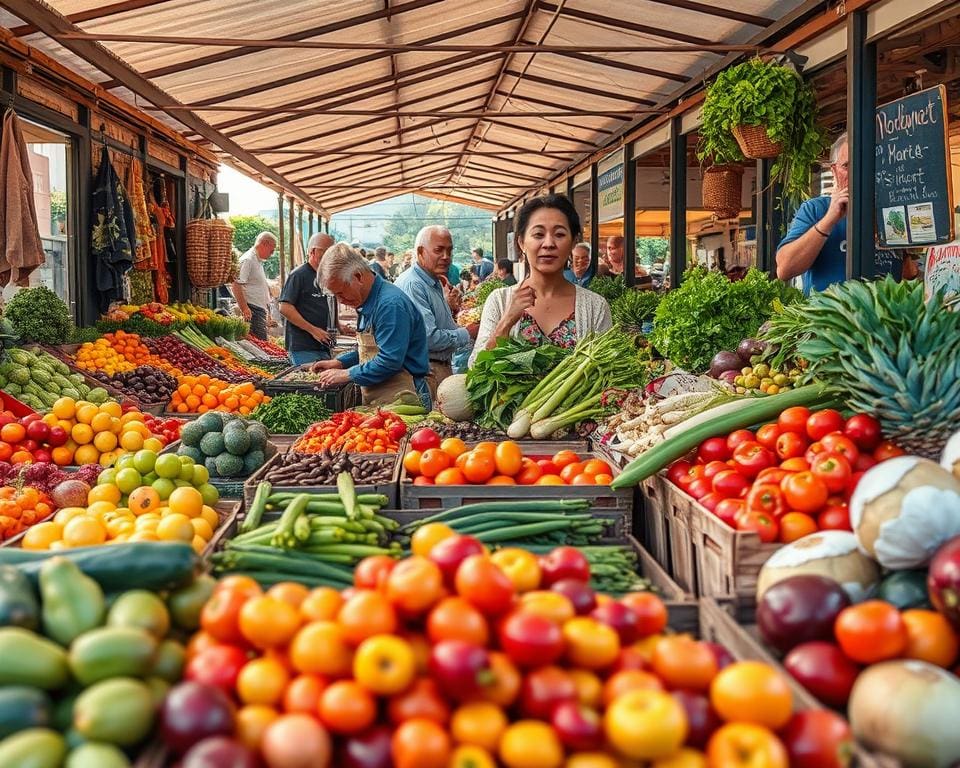 Kopen van gezonde voeding bij lokale markten